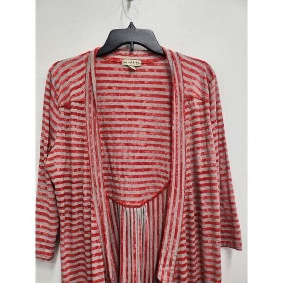 Live And Let Live Womens Cardigan Large Red Gray Striped Tie Dye Open BOHO - Picture 2 of 5